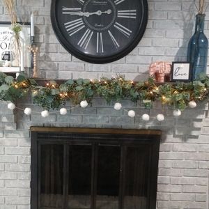 Pom pom jute garland 6 ft of jute yarn with 12, two inch white poms